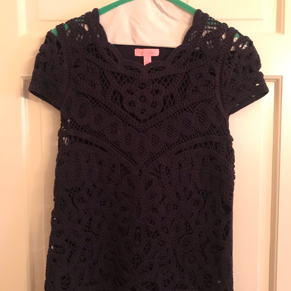Navy Lilly Pulitzer Crochet Short Sleeve Sweater